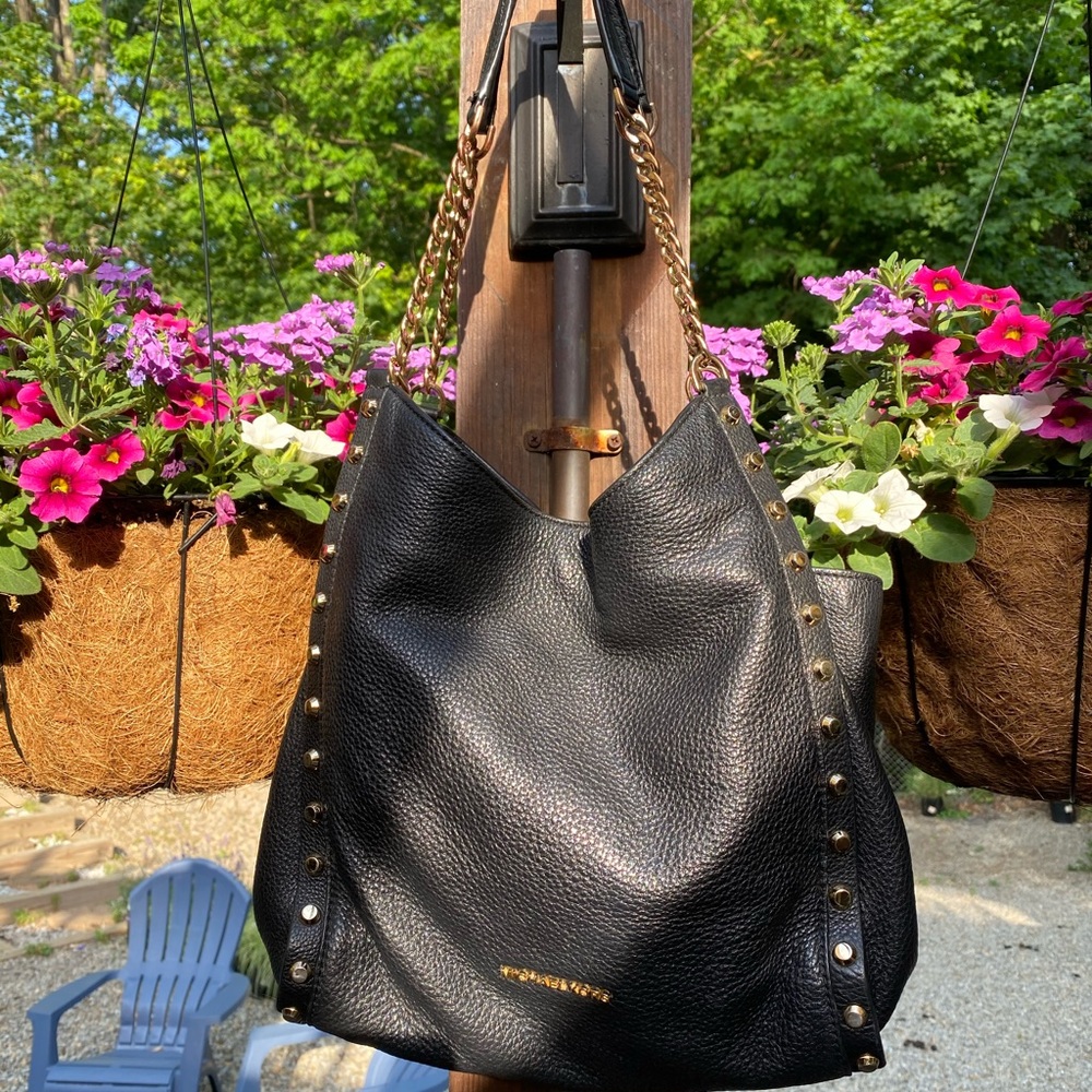 Micheal Kors black gold studded handbag